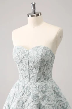 Cinzento Verde A-Line Strapless Floral Vestido Curto Homecoming
