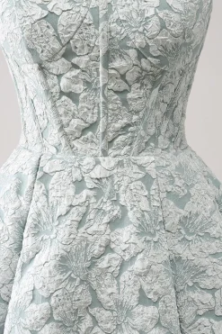 Cinzento Verde A-Line Strapless Floral Vestido Curto Homecoming