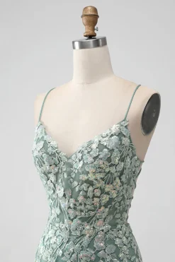 Cinzento Verde Bodycon Lace-up Back Short Homecoming Dress com lantejoulas Appliqued