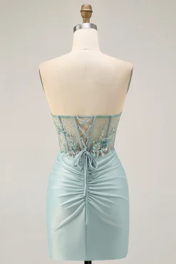 Cinzento Verde Bodycon Strapless Homecoming Dress com Sequins