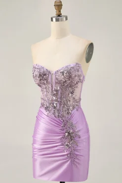 Cinzento Verde Bodycon Strapless Homecoming Dress com Sequins