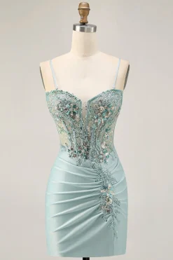 Cinzento Verde Bodycon Strapless Homecoming Dress com Sequins