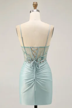 Cinzento Verde Bodycon Strapless Homecoming Dress com Sequins