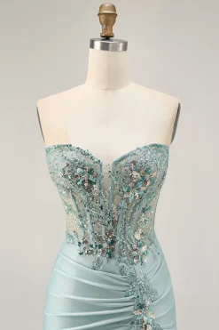 Cinzento Verde Bodycon Strapless Homecoming Dress com Sequins