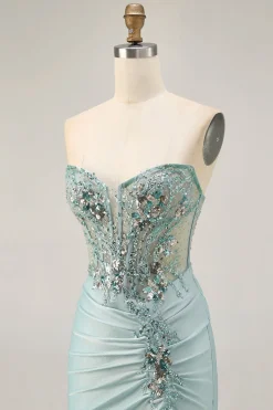 Cinzento Verde Bodycon Strapless Homecoming Dress com Sequins