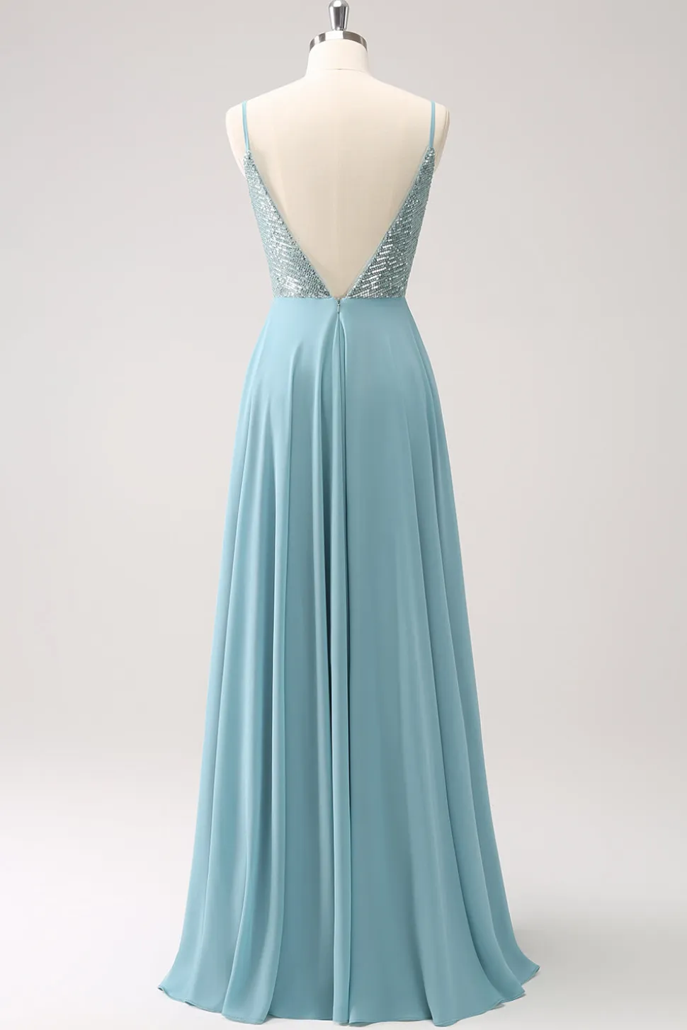 Cinzento Verde Linha A Esparguete Correias Chiffon Vestido Longo Madrinha com Fenda