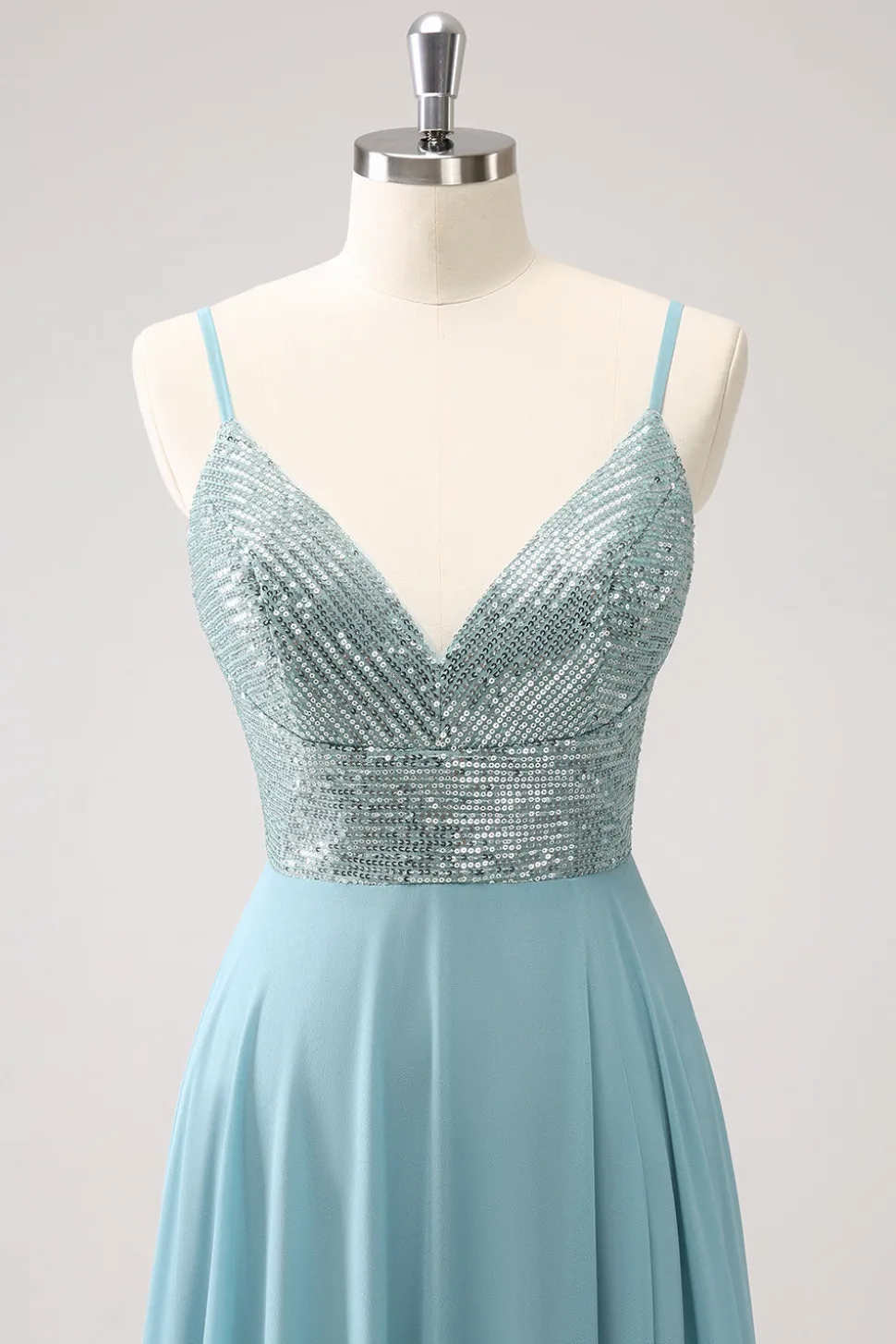 Cinzento Verde Linha A Esparguete Correias Chiffon Vestido Longo Madrinha com Fenda