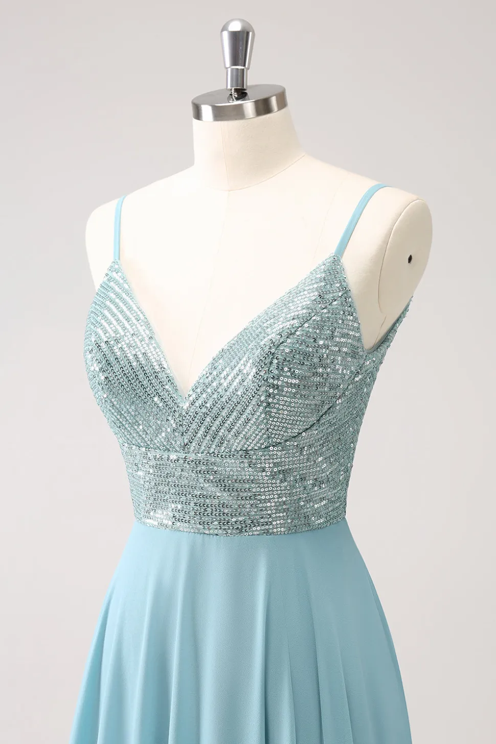 Cinzento Verde Linha A Esparguete Correias Chiffon Vestido Longo Madrinha com Fenda