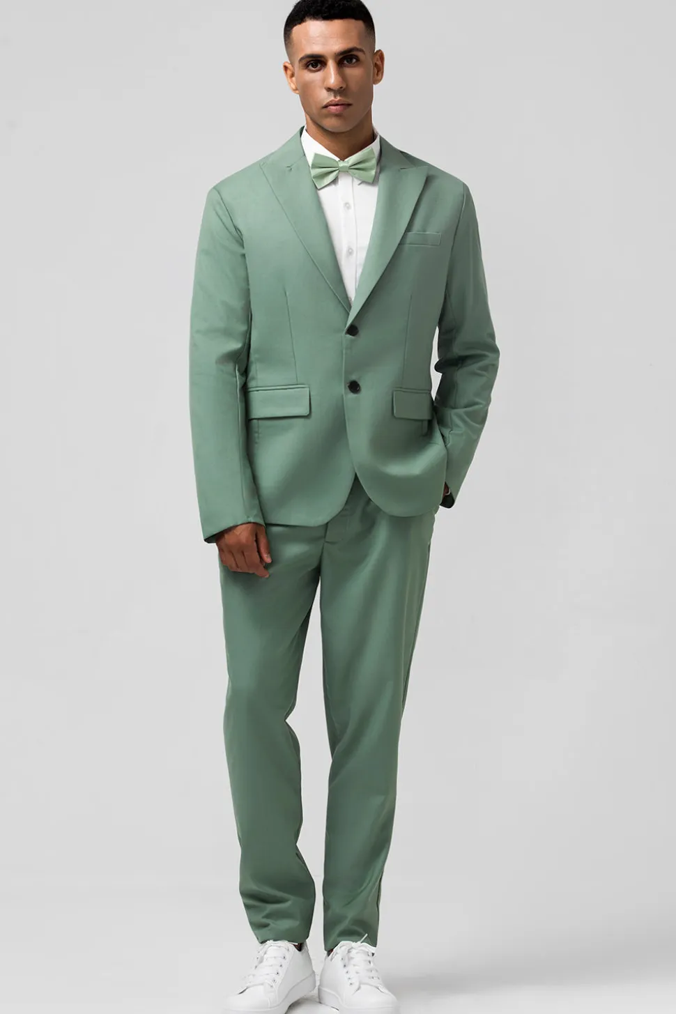 Cinzento Verde Pico Lapela Peito Único 2 Peças Homens Prom Suits
