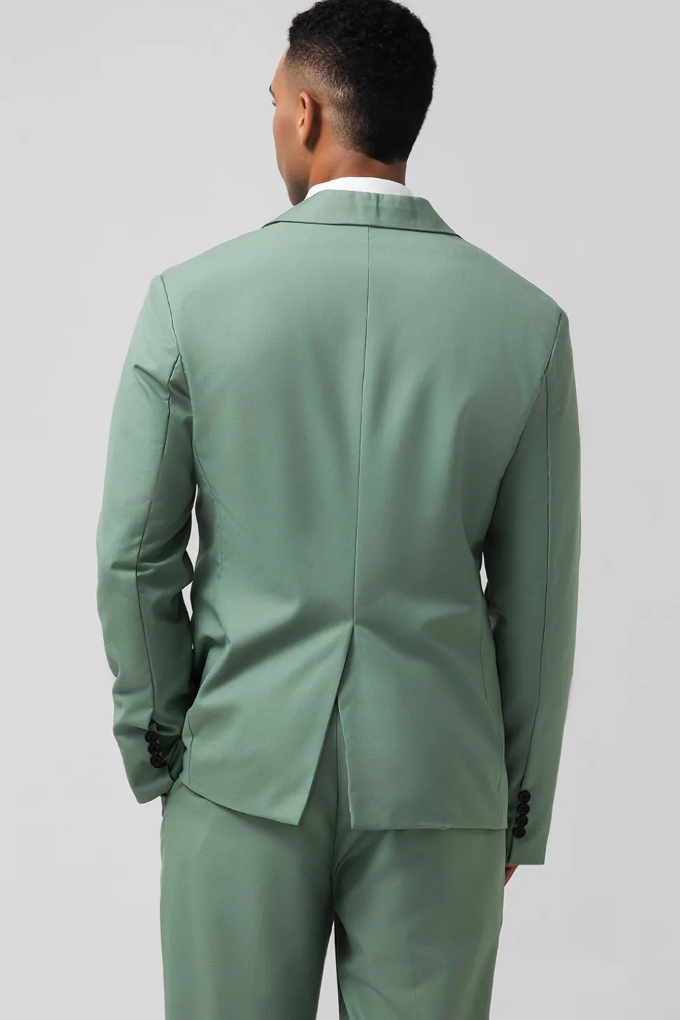Cinzento Verde Pico Lapela Peito Único 2 Peças Homens Prom Suits