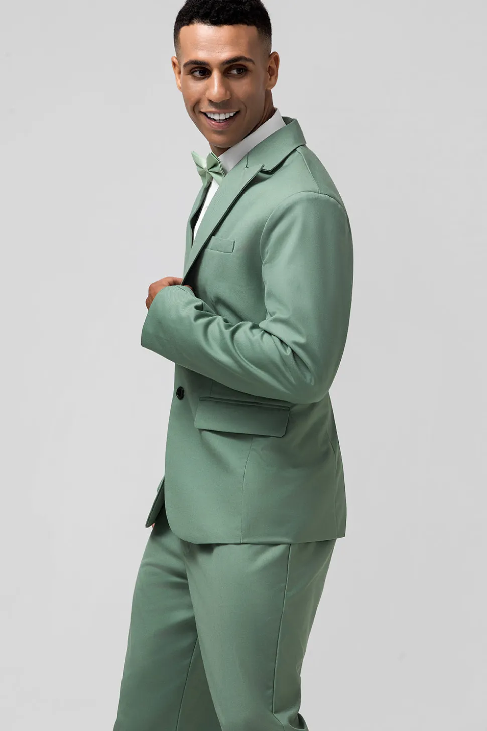 Cinzento Verde Pico Lapela Peito Único 2 Peças Homens Prom Suits