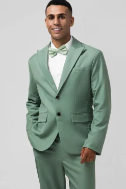 Cinzento Verde Pico Lapela Peito Único 2 Peças Homens Prom Suits