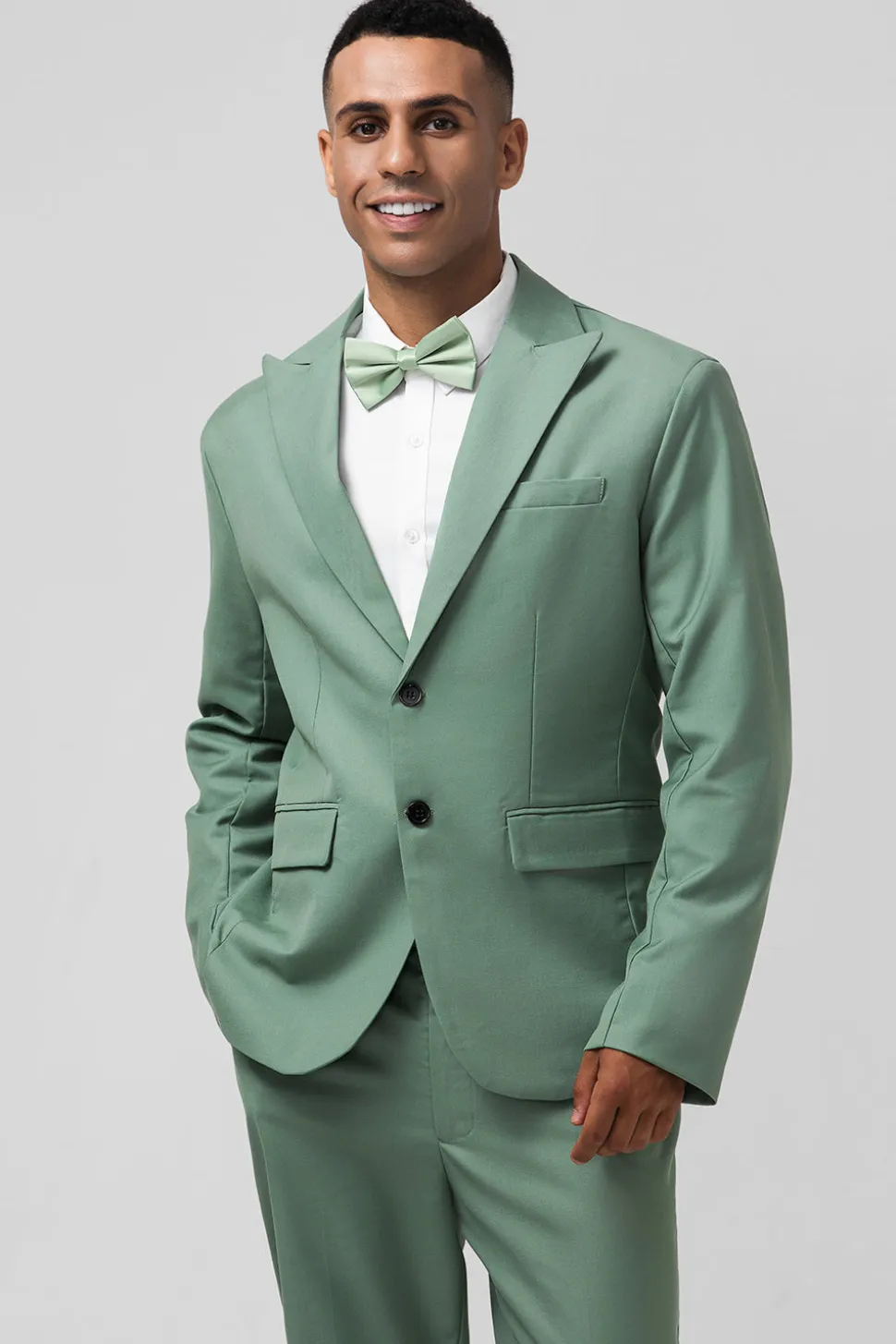 Cinzento Verde Pico Lapela Peito Único 2 Peças Homens Prom Suits