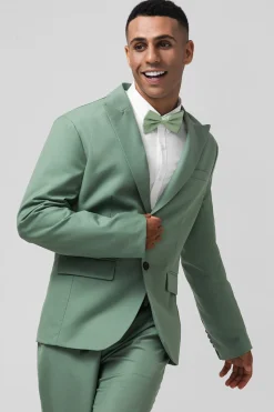 Cinzento Verde Pico Lapela Peito Único 2 Peças Homens Prom Suits