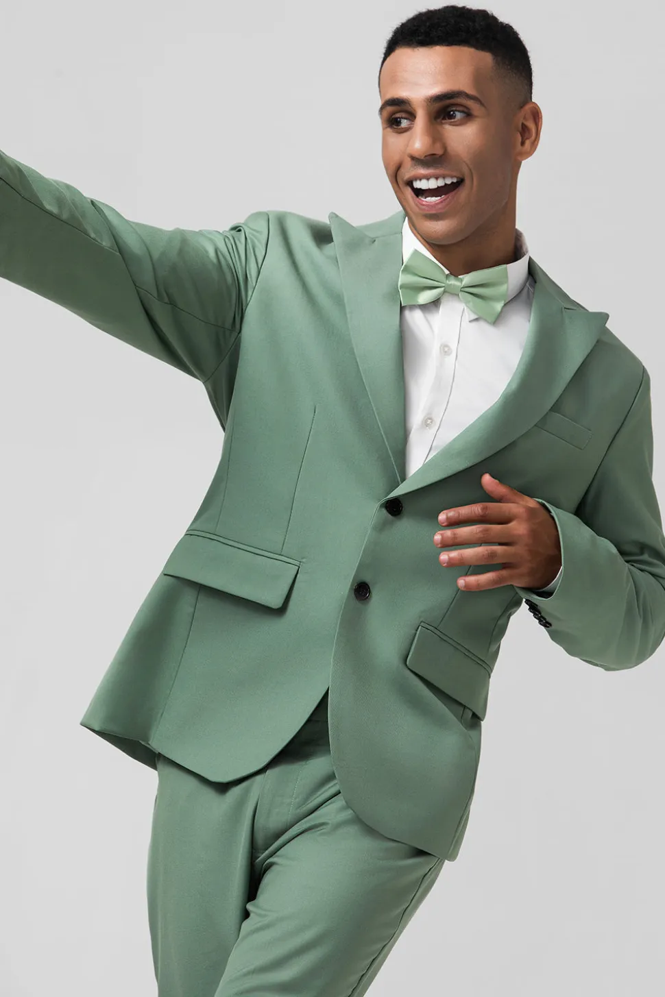 Cinzento Verde Pico Lapela Peito Único 2 Peças Homens Prom Suits