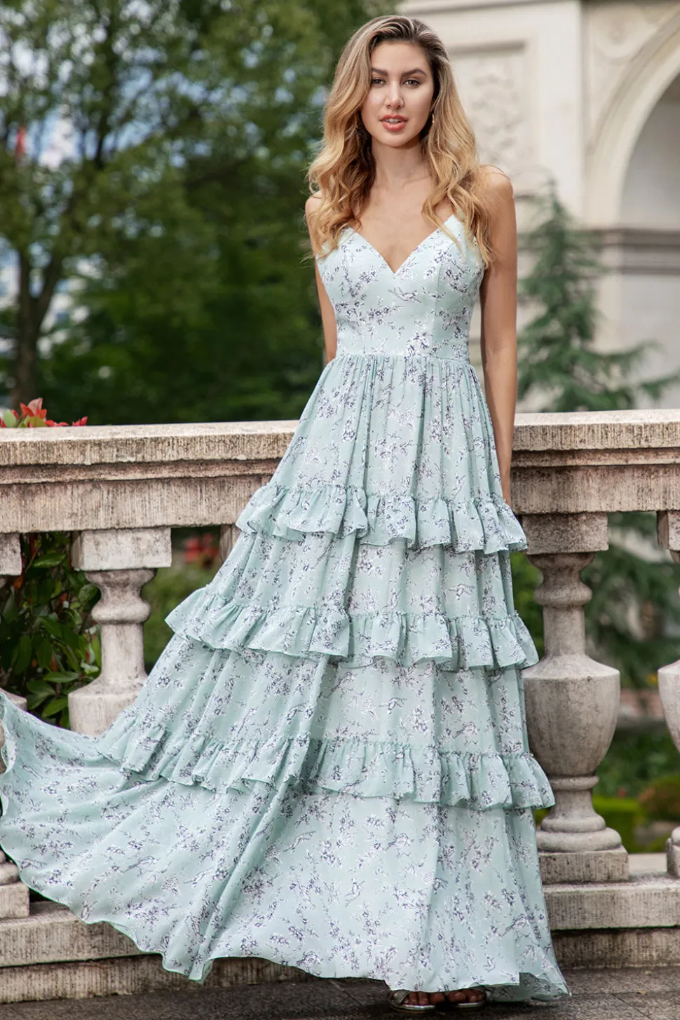 Cinzento Verde Uma Linha Esparguete Correias Longo Vestido Madrinha Com Folhos