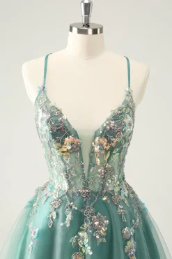 Cinzento Verde Uma Linha Glitter Sequins Esparguete Correias Homecoming Vestidos
