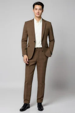 Classic Plaid 2 Peças Brown Fato Homem