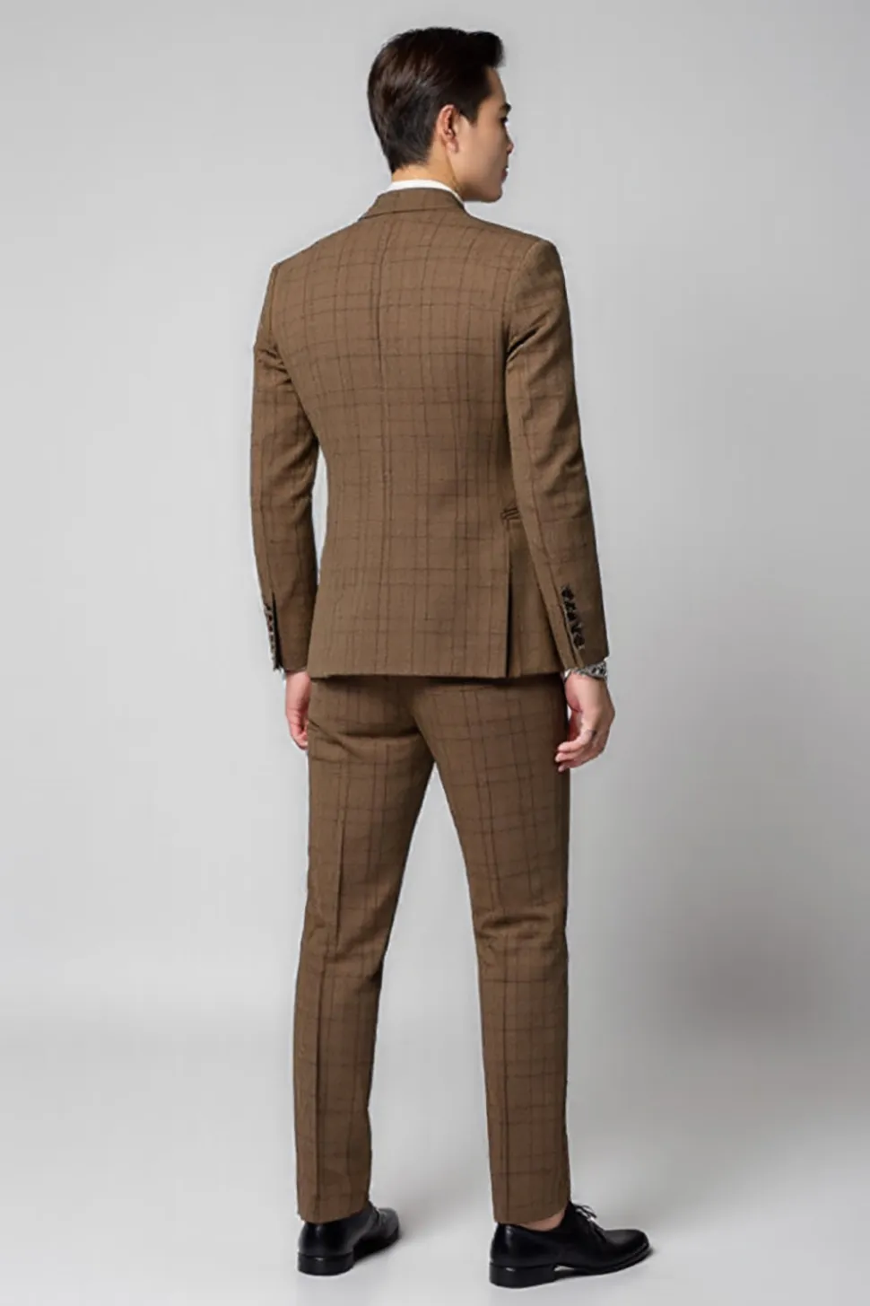 Classic Plaid 2 Peças Brown Fato Homem