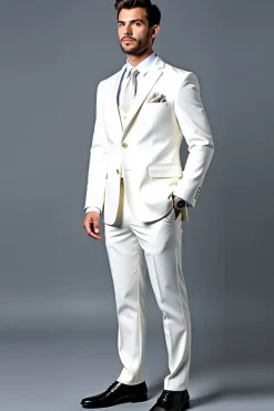 Clássico branco slim fit único peito 3 peças Fatos Formal
