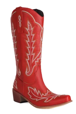 Clássico Preto Bordado Dedo Pontiagudo Joelho Alto Calf Wide Cowgirl Botas