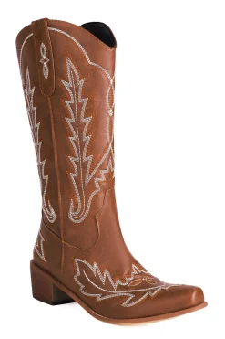 Clássico Preto Bordado Dedo Pontiagudo Joelho Alto Calf Wide Cowgirl Botas
