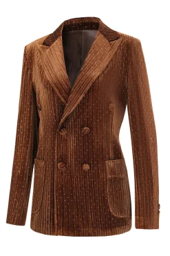 Coffee Dots Velvet Peak Lapela Blazer de peito duplo
