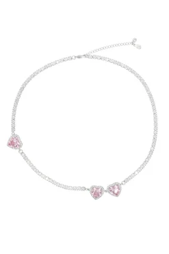 Colar redondo rosa com strass do coração