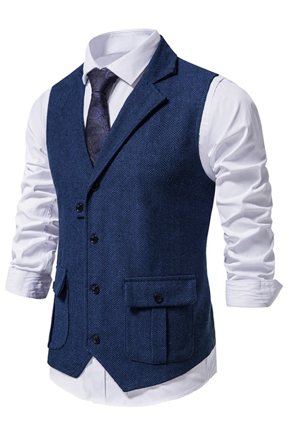 Colete de terno masculino marinha peito único