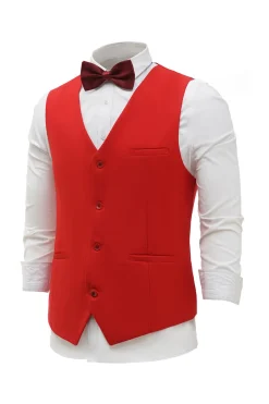 Colete de terno masculino peito único vermelho
