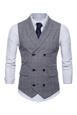 Colete de terno masculino duplo peito cinza