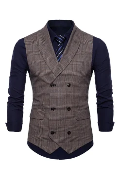 Colete de terno masculino duplo peito cinza