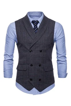Colete de terno masculino duplo peito cinza