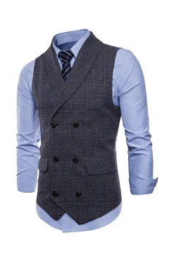 Colete de terno masculino duplo peito cinza