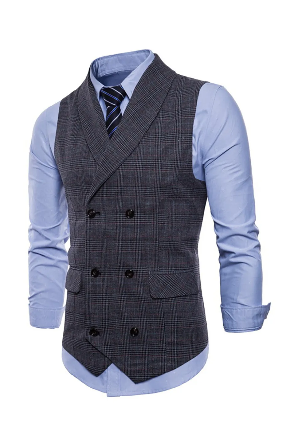Colete de terno masculino duplo peito cinza