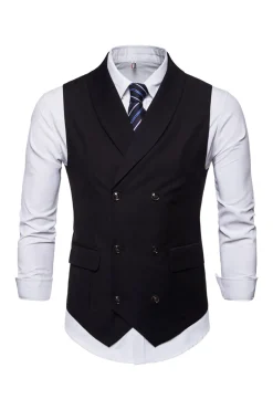 Colete de terno masculino duplo peito preto