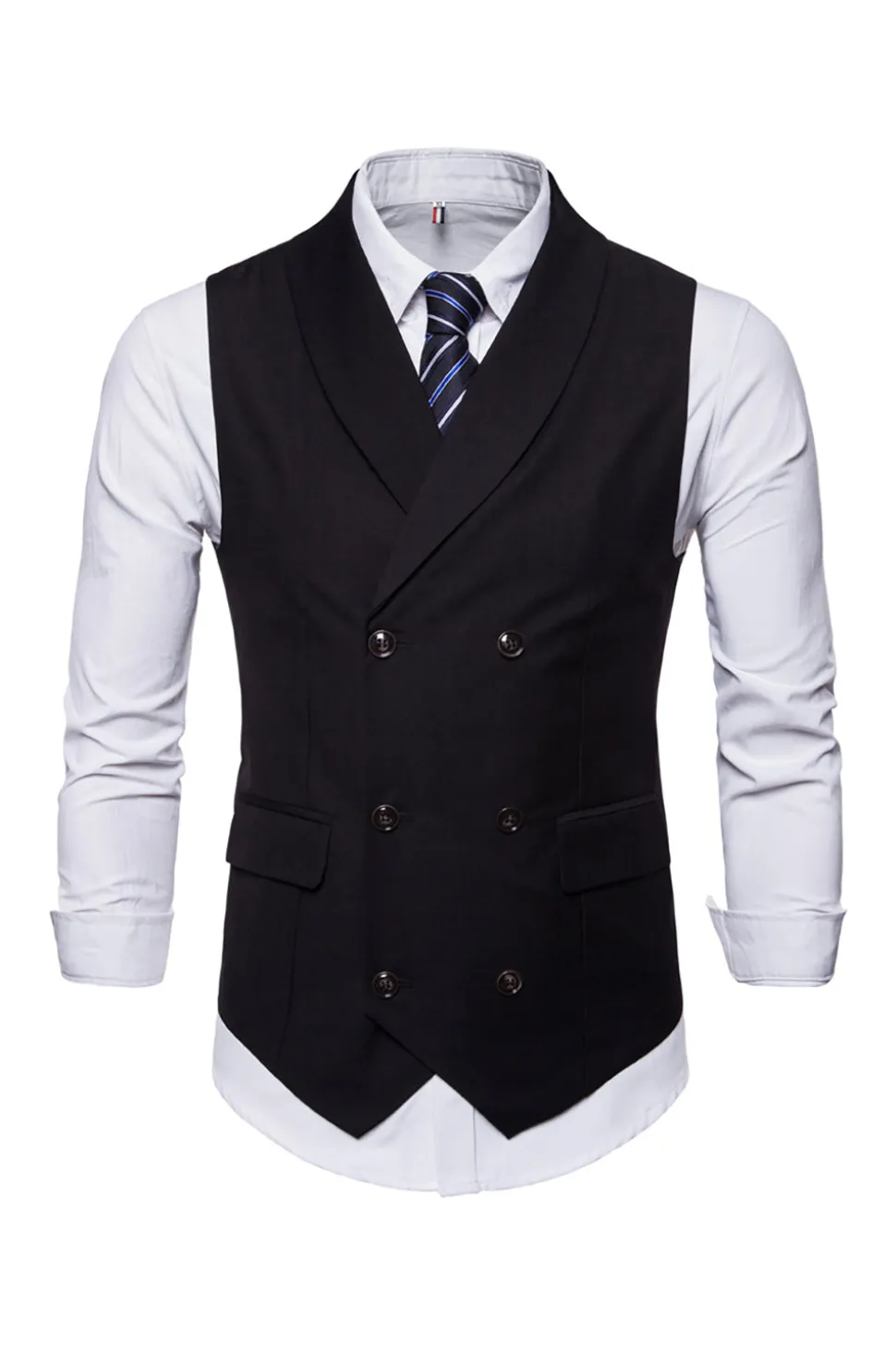 Colete de terno masculino duplo peito preto