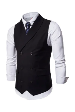 Colete de terno masculino duplo peito preto
