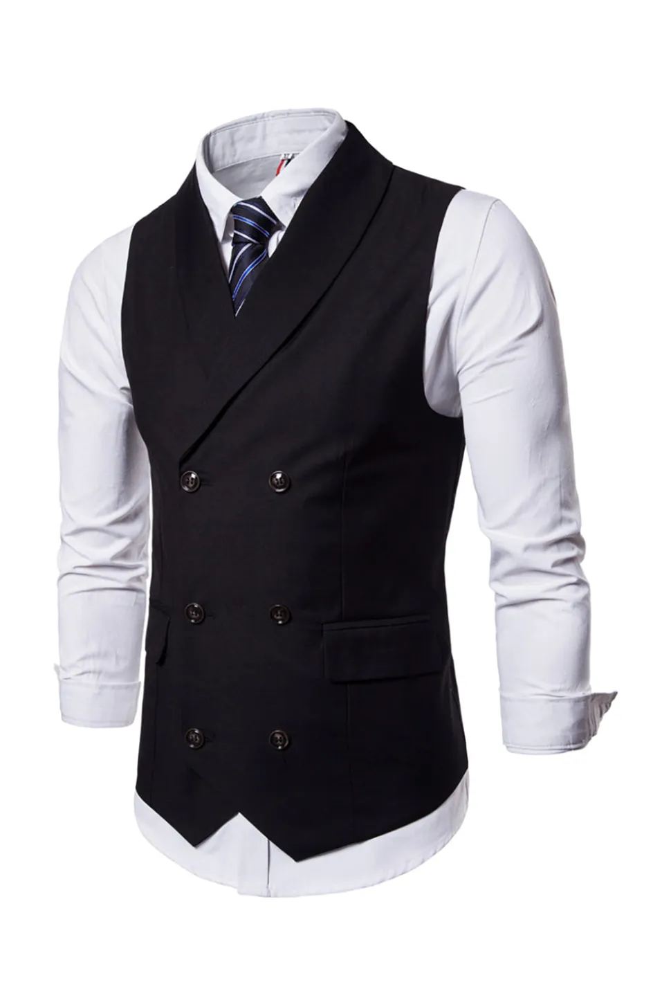 Colete de terno masculino duplo peito preto