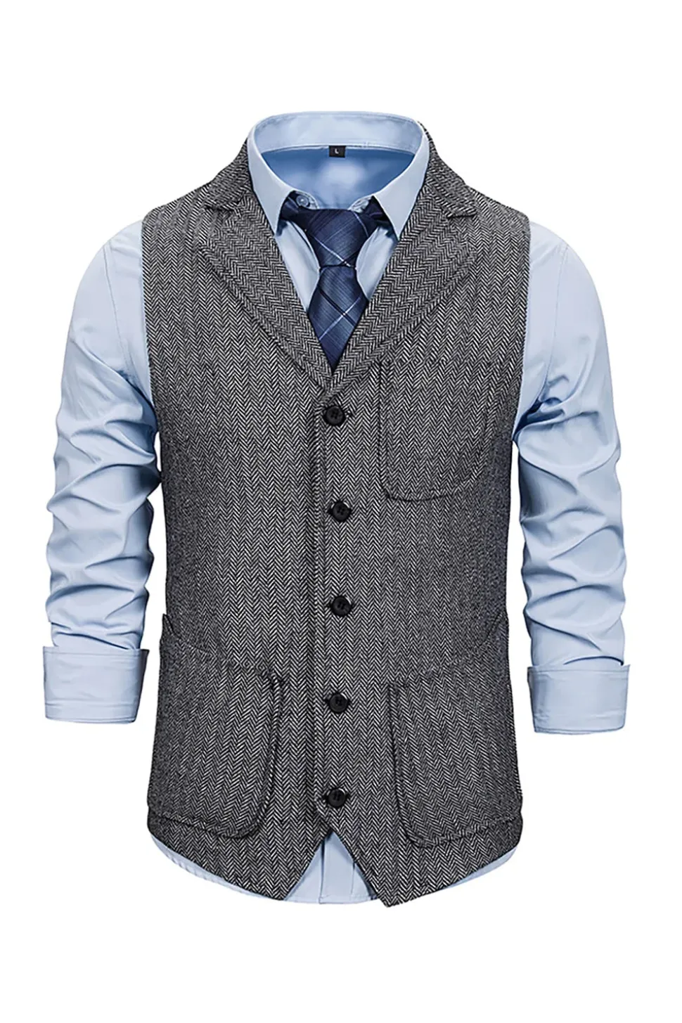 Colete Masculino de Lapela Cinzento com Conjunto de Acessórios