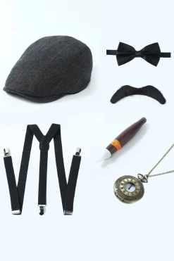 Colete Masculino de Lapela Cinzento com Conjunto de Acessórios