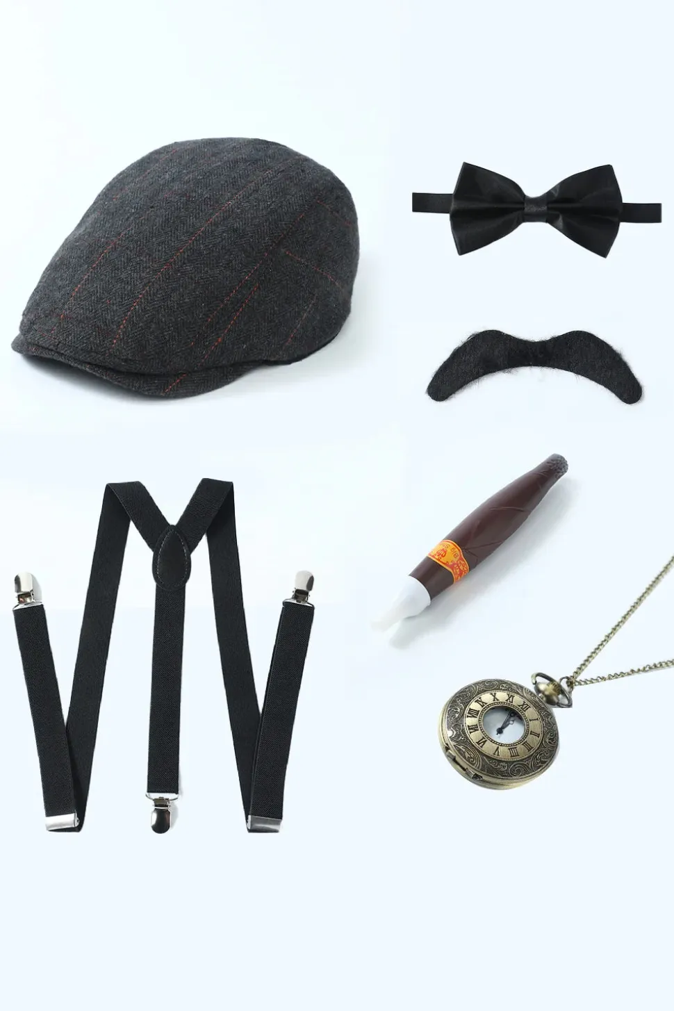 Colete Masculino de Lapela Cinzento com Conjunto de Acessórios