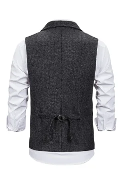 Colete Masculino de Lapela Cinza Escuro com 5 Peças Conjunto de Acessórios