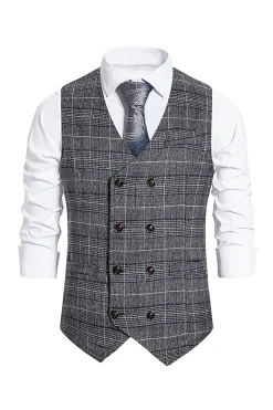 Colete Masculino Duplo Xadrez Cinzento com Conjunto de Acessórios