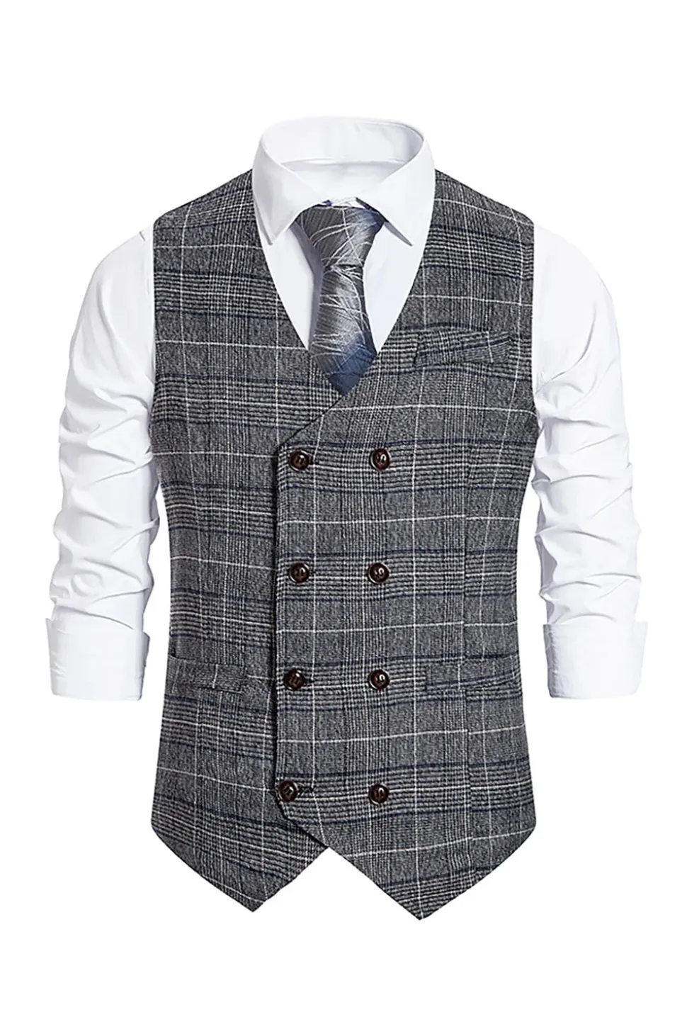 Colete Masculino Duplo Xadrez Cinzento com Conjunto de Acessórios