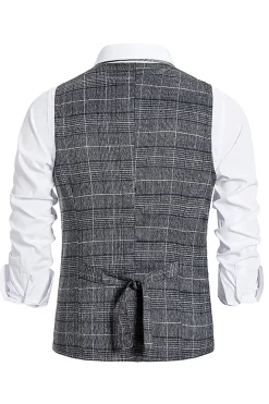 Colete Masculino Duplo Xadrez Cinzento com Conjunto de Acessórios
