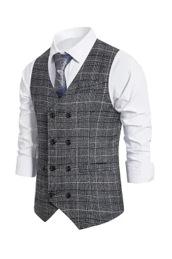 Colete Masculino Duplo Xadrez Cinzento com Conjunto de Acessórios