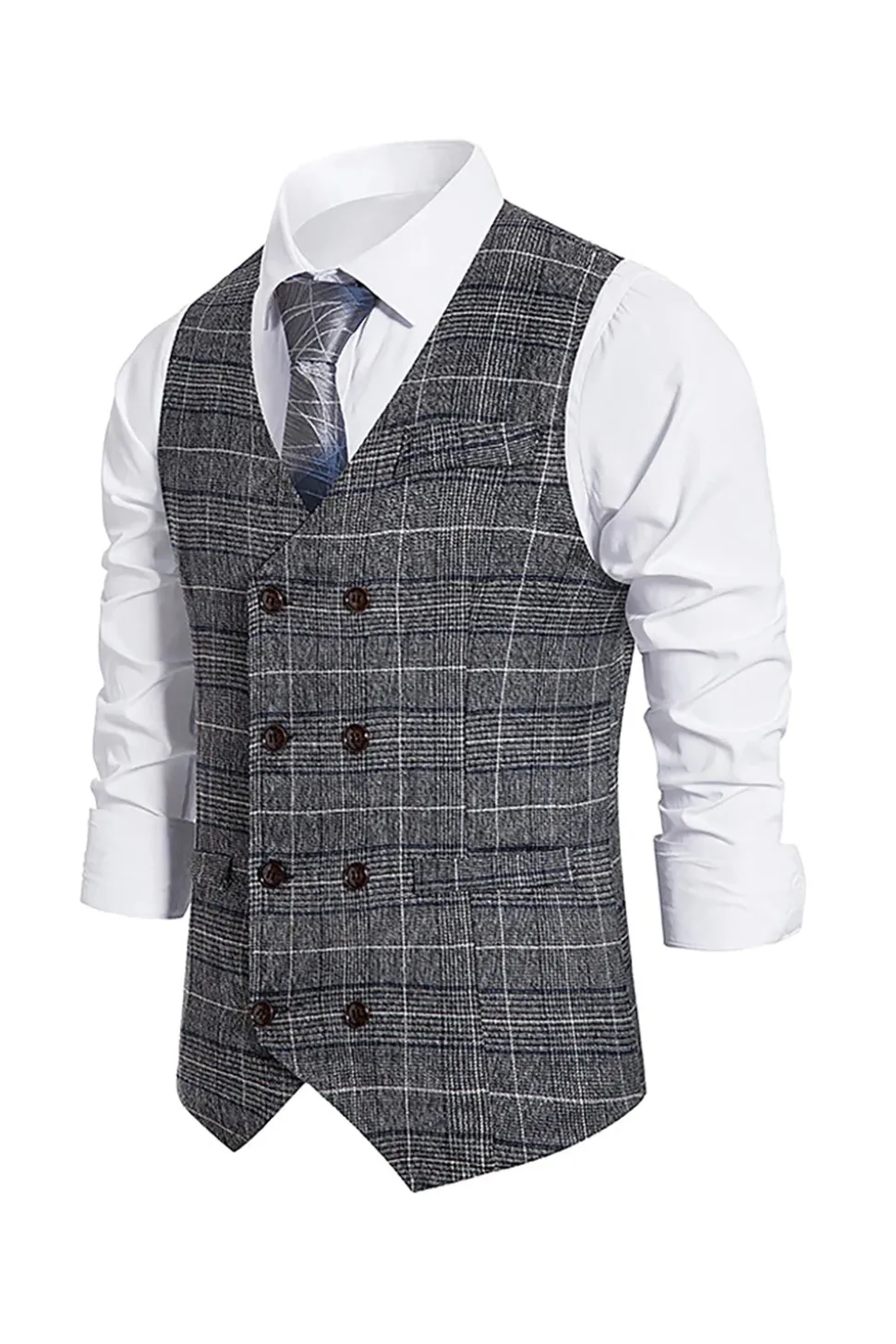 Colete Masculino Duplo Xadrez Cinzento com Conjunto de Acessórios