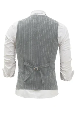 Colete Masculino Pinstriped Cinzento Claro com Conjunto de Acessórios de 5 Peças