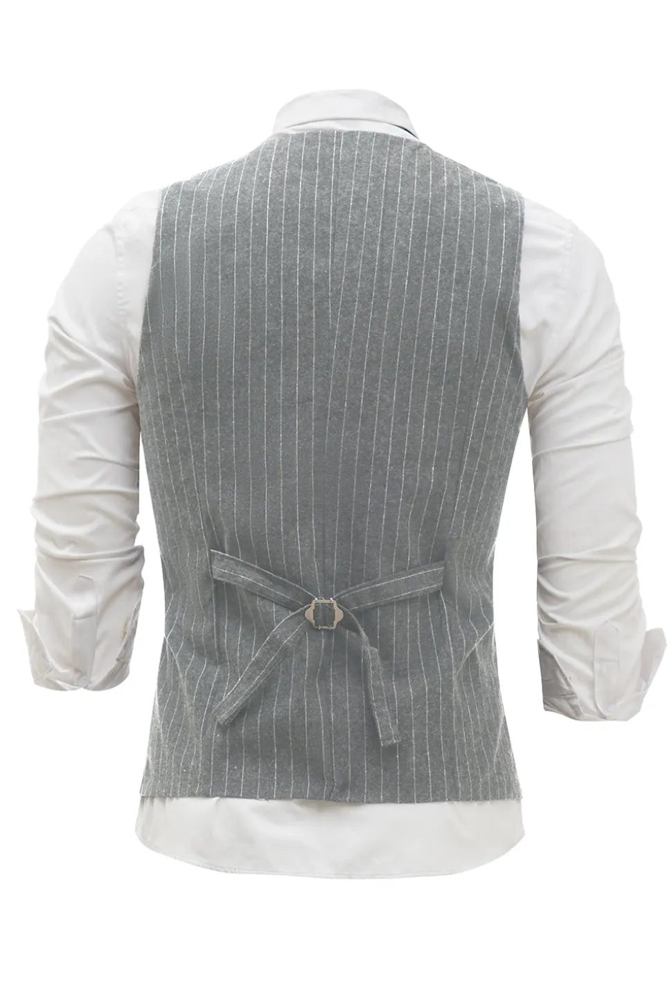 Colete Masculino Pinstriped Cinzento Claro com Conjunto de Acessórios de 5 Peças